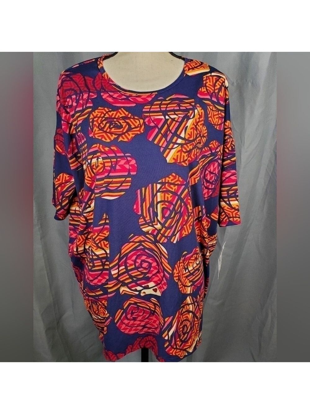 NWT Lularoe Irma, orange/pink flowers on blue base, size M